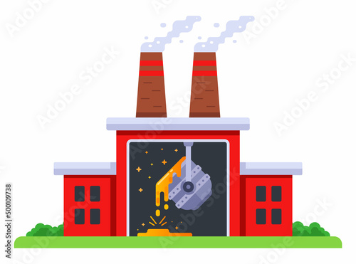 steel plant building where metal is cast. flat vector illustration.