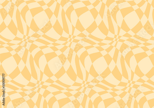 Retro checkered vector background. 1970 vibe wallpaper for your graphic design. Psychedelic hippie art in pastel yelllow colour.