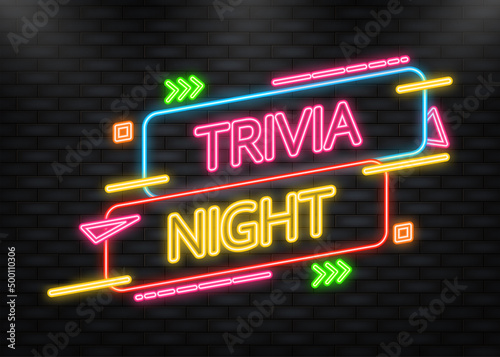 Trivia night banner in neon style on white background. Vector illustration