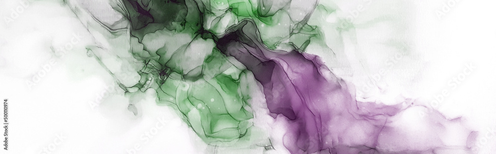 Obraz premium Modern creative watercolor background for trendy design. Colorful modern design art in green tones.