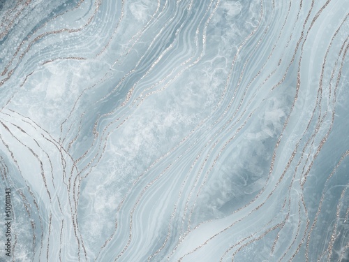 Fotografía Blue textured marble stone effect background with silver glitter lines, light gr