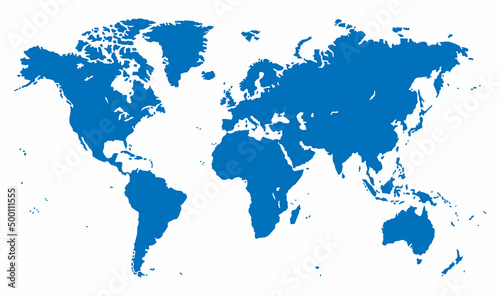 Fototapeta Naklejka Na Ścianę i Meble -  blue plane map of the world on white background
