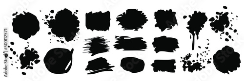 Set of different blotch shapes. Random abstract liquid shapes, round abstract organic elements. Pebble, drops and blobs silhouettes. Simple rounded shapes. Vector illustration
