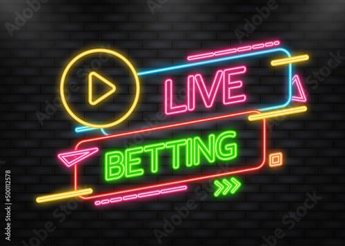 Neon Icon. Live betting neon banner in flat style. Soccer ball. Vector flat illustration.