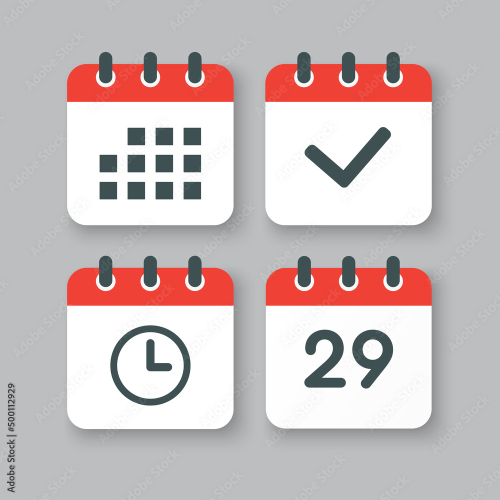 Icons calendar number 29, agenda app, timer, done Icons calendar number 29, agenda app, timer, done