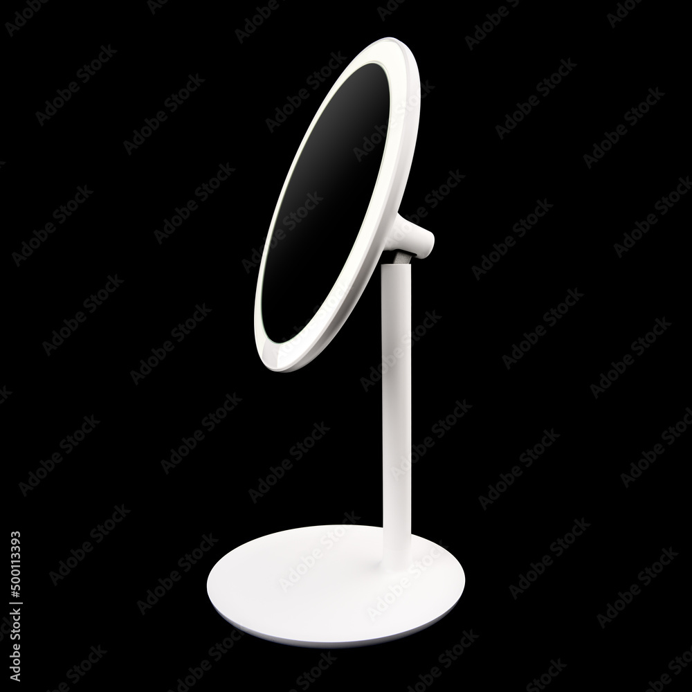 Makeup mirror isolated on white background. White illuminated mirror isolated on a white background. Desktop mirror for make-up. Makeup mirror isolated on white background. White illuminated mirror isolated on a white background. Desktop mirror for make-up.