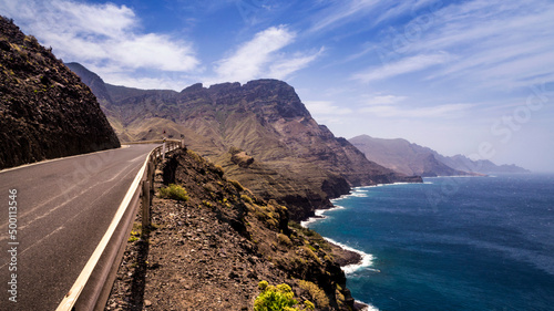 Vistas desde la carretera de los acantilados del Parque Natural Tamadaba, Gran Canaria, Islas Canarias, España photo