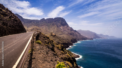 View of Tamadaba Natural Park cliffs from the north road, Grand Canary, Canary Islands, Spain photo