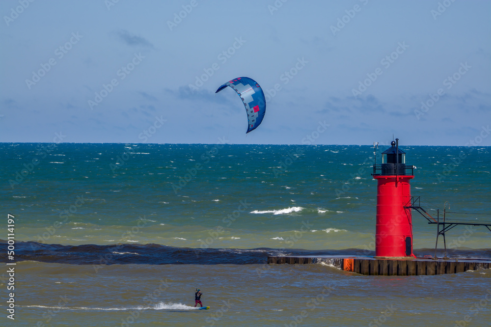 kite surfing on the great lakes Michigan USA Stock Photo Adobe Stock
