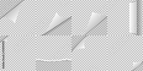 Realistic curled paper corners big set. Mockup pages edge curl and bent papers. 3D Page Curl with shadow - stock vector. Object for poster, banner, cover.