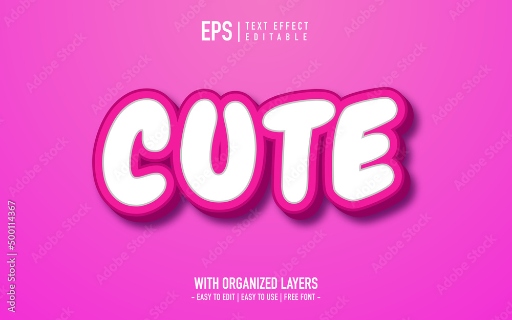 cute pink text effect in 3d style