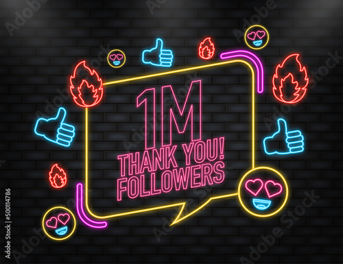 Thank you 1000000 followers on yellow background. White background. Vector design. Flat design. Social media.