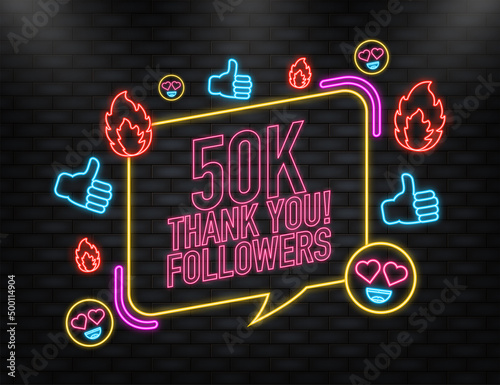 Thank you 50000 followers on yellow background. White background. Vector design. Flat design. Social media.