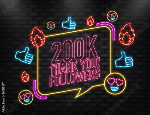Thank you 200000 followers on yellow background. White background. Vector design. Flat design. Social media.