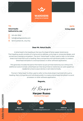 Orange Black Minimalist Modern Business Letterhead