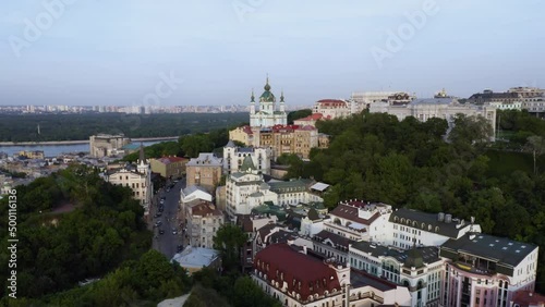 Wallpaper Mural Old historical Eastern Europe town with slavic church. Aerial view of colorful low-rise houses buildings. Torontodigital.ca