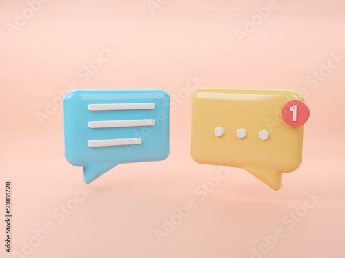 3d Chat message speech icon on orange background. social media messages talking symbol. 3d render illustration. talking and chatting box.