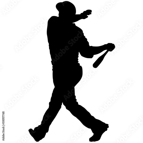 baseball batter player, also known as batsman - batman in motion to hit a pitcher's ball with the bat when teeing off. detailed realistic silhouette