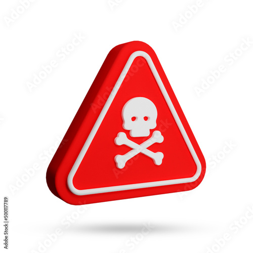 Red triangle warning sign 3d render isolated on white background
