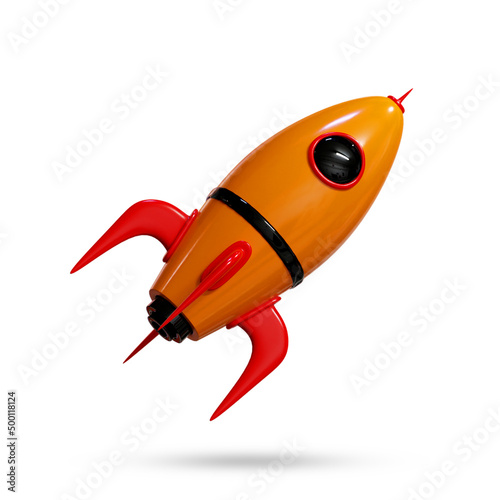 Rocket 3d render isolated on white background