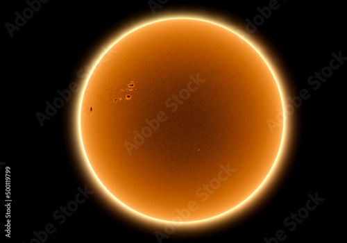 Sun in dark space with solar spots on the 20th April 2022