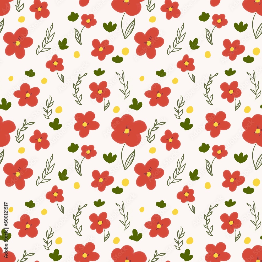 Bright red flowers seamless pattern Bright red flowers seamless pattern