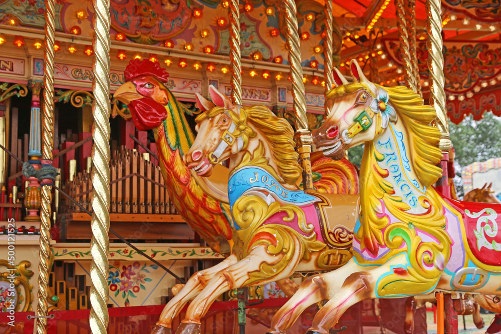 Horses on a vintage merry go round