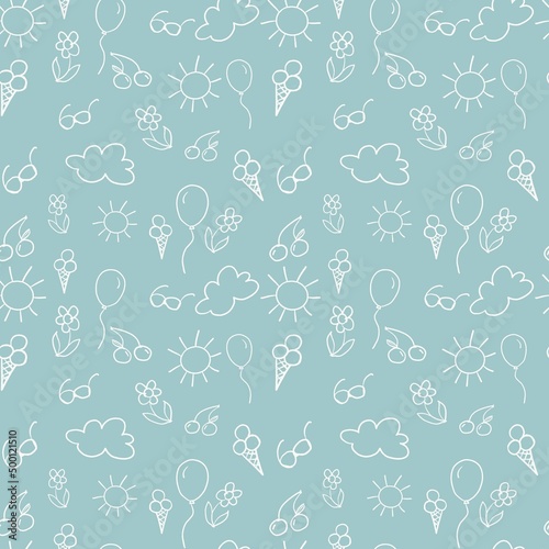 seamless pattern with summer theme doodles