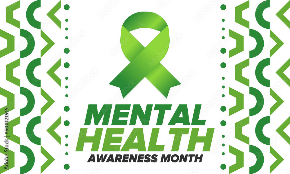 Mental Health Awareness Month in May. Annual campaign in United States. Raising awareness of mental health. Control and protection. Prevention campaign. Medical health care design. Vector illustration Mental Health Awareness Month in May. Annual campaign in United States. Raising awareness of mental health. Control and protection. Prevention campaign. Medical health care design. Vector illustration