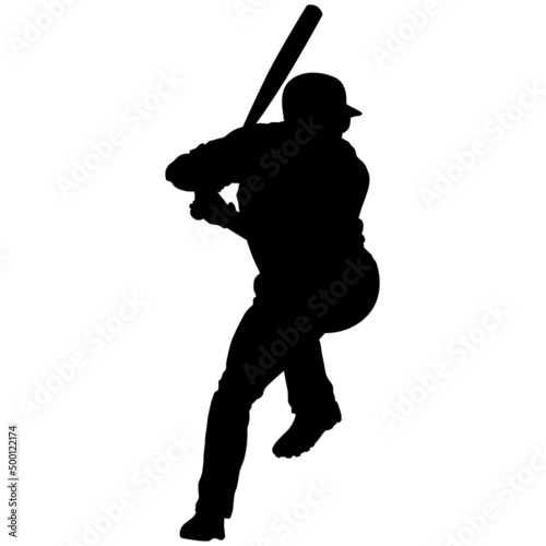baseball batter player, also known as batsman - batman in motion to hit a pitcher's ball with the bat when teeing off. detailed realistic silhouette