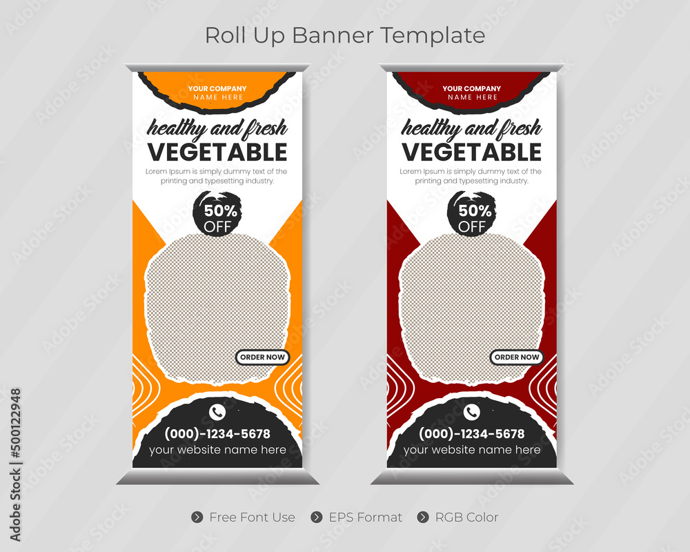 Fast food roll up banner template and restaurant menu design with pull ...