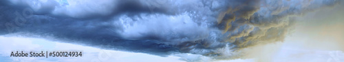 panorama wide sky clouds rain clouds at sunset