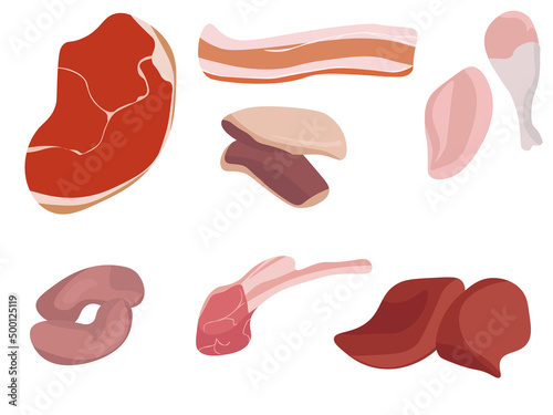 Meat products set, various options of meat steaks