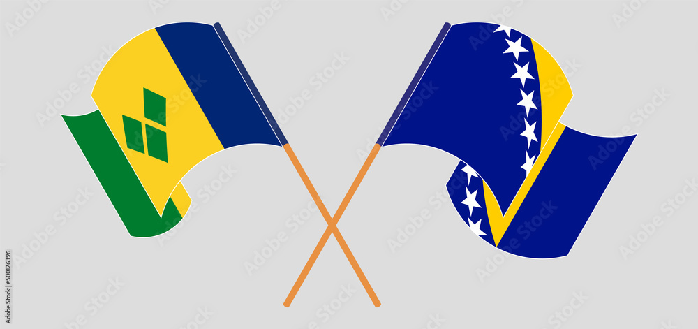 Crossed and waving flags of Saint Vincent and the Grenadines and Bosnia and Herzegovina Crossed and waving flags of Saint Vincent and the Grenadines and Bosnia and Herzegovina