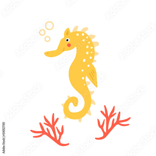 Vector illustration of a seahorse on white background.