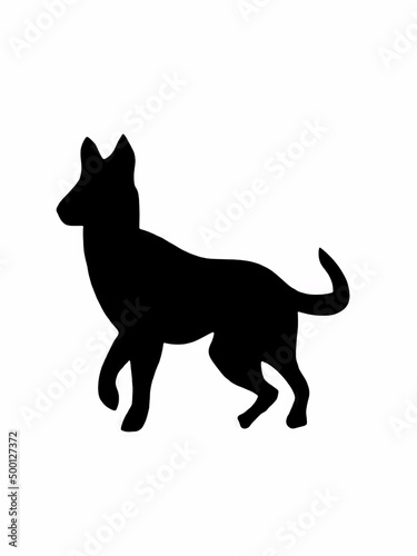 illustration of black silhouette of a dog isolated on a white background.