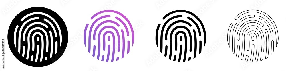Fingerprint icon set. Vector finger print - linear, flat, gradient. Isolated on white Fingerprint icon set. Vector finger print - linear, flat, gradient. Isolated on white