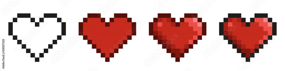 Collection of Vector Pixel Heart. Retro 8-bit love symbol. Isolated on white