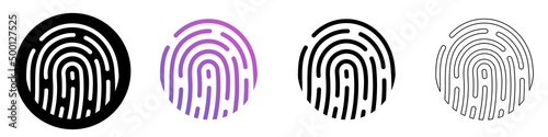 Fingerprint icon set. Vector finger print - linear, flat, gradient. Isolated on white