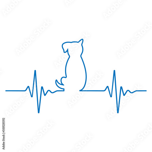 Illustration of the logo of a veterinary clinic. Dog and cat with a pulse.