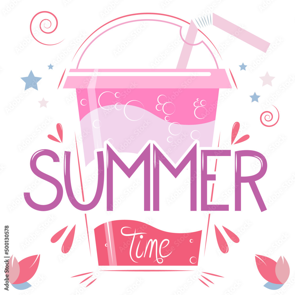 Banner with a cocktail glass and the inscription summer time, vector graphics on a white background Banner with a cocktail glass and the inscription summer time, vector graphics on a white background