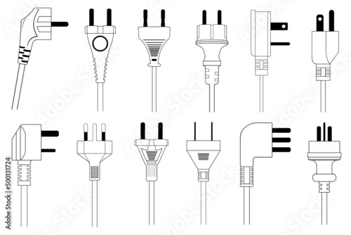 Collection of different plugs isolated on white