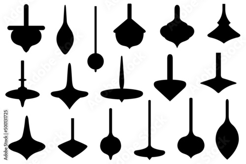 Set of different spinning tops isolated on white