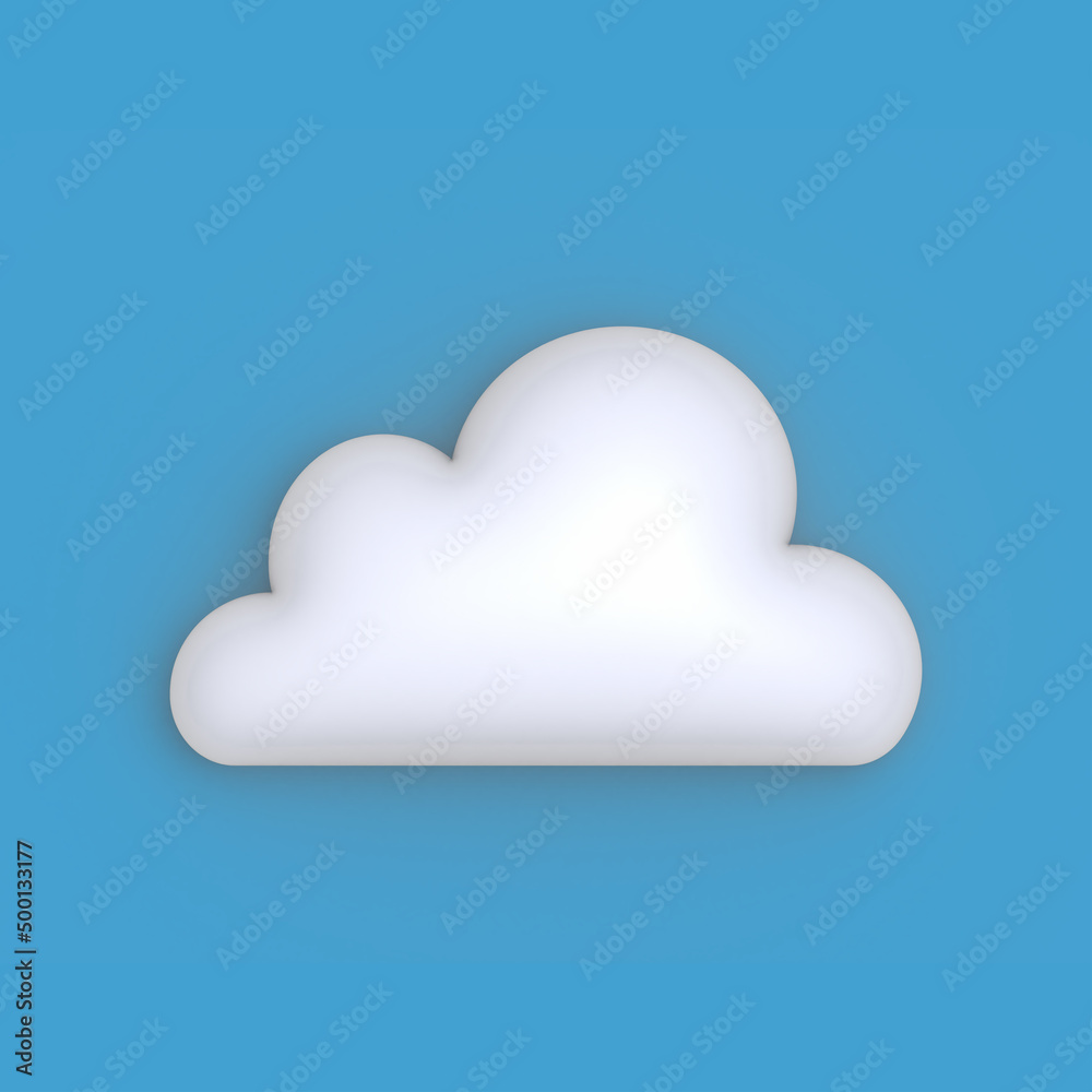 White cartoon cloud isolated on a blue background. Cloudy weather icon. 3D render illustration. White cartoon cloud isolated on a blue background. Cloudy weather icon. 3D render illustration.