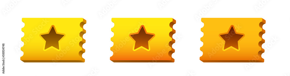3d golden tickets. Cartoon 3D tickets with a star in the center. Vector clipart isolated on white background. 3d golden tickets. Cartoon 3D tickets with a star in the center. Vector clipart isolated on white background.