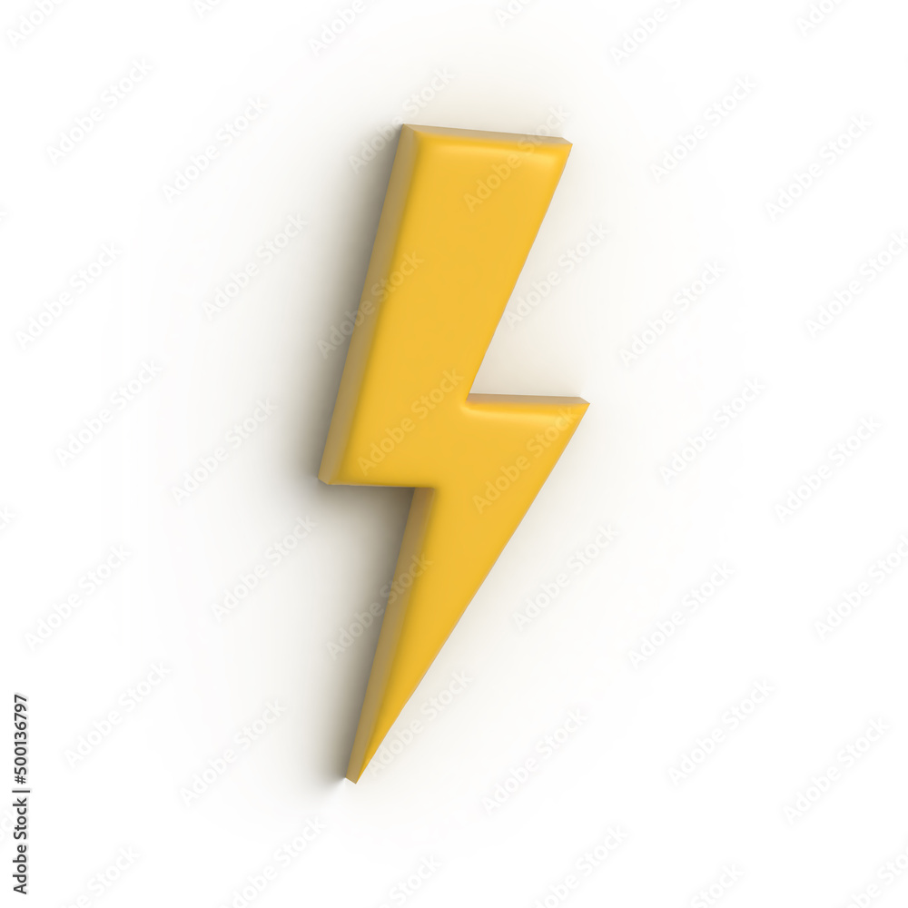 Lightning. Thunder weather icon isolated on a white background. Symbol of energy, electric and power. 3D rendering. Lightning. Thunder weather icon isolated on a white background. Symbol of energy, electric and power. 3D rendering.