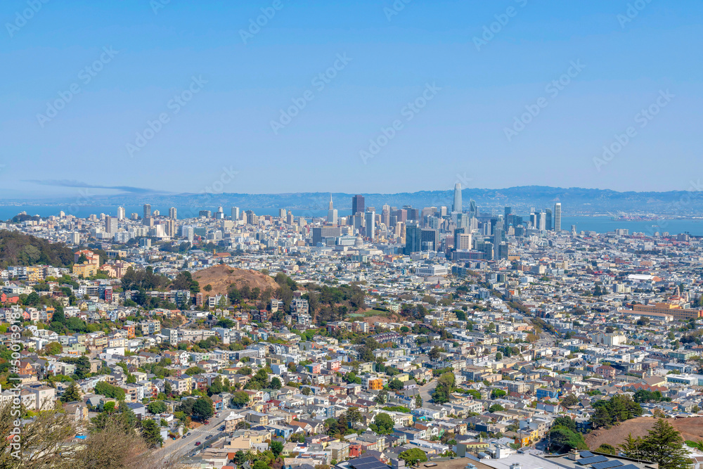 View of San Francisco residential and commercial area from Twin Peaks in California