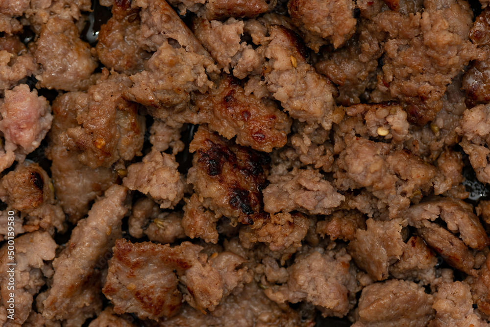 Close up macro shot of fried sausage Close up macro shot of fried sausage