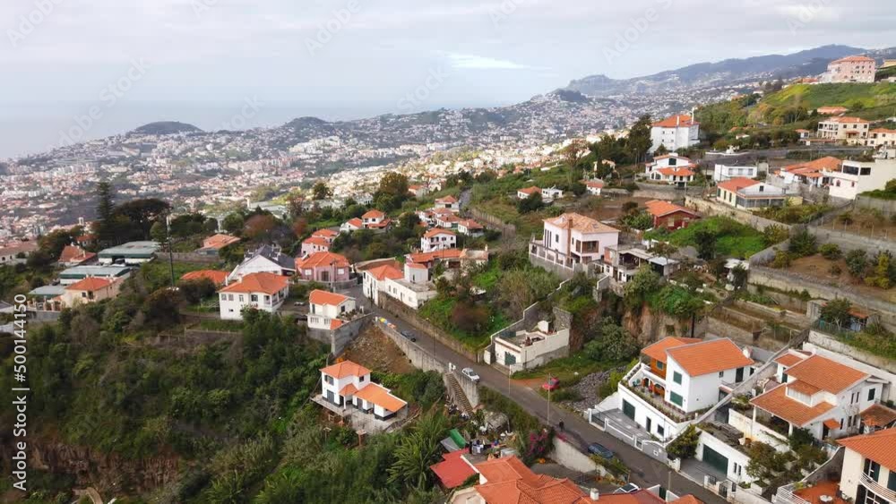 View from the cable car in Funchal. flying over buildings. View from the cable car in Funchal. flying over buildings.