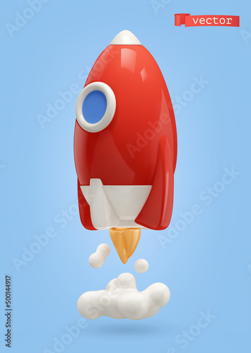 Business concept. Space rocket start 3d vector icon